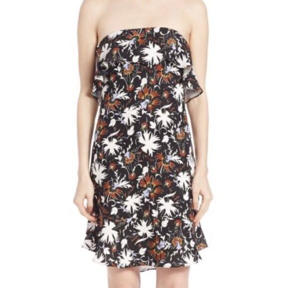 A.L.C Silk Black Floral Strapless Mini Dress Size 0 - Picture 1 of 9
